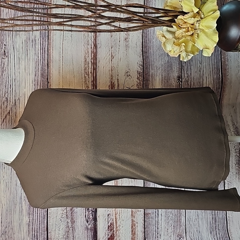 NEW MAISON GARRISON BROWN MOCK TURTLENECK RIBBED PULLOVER TOP